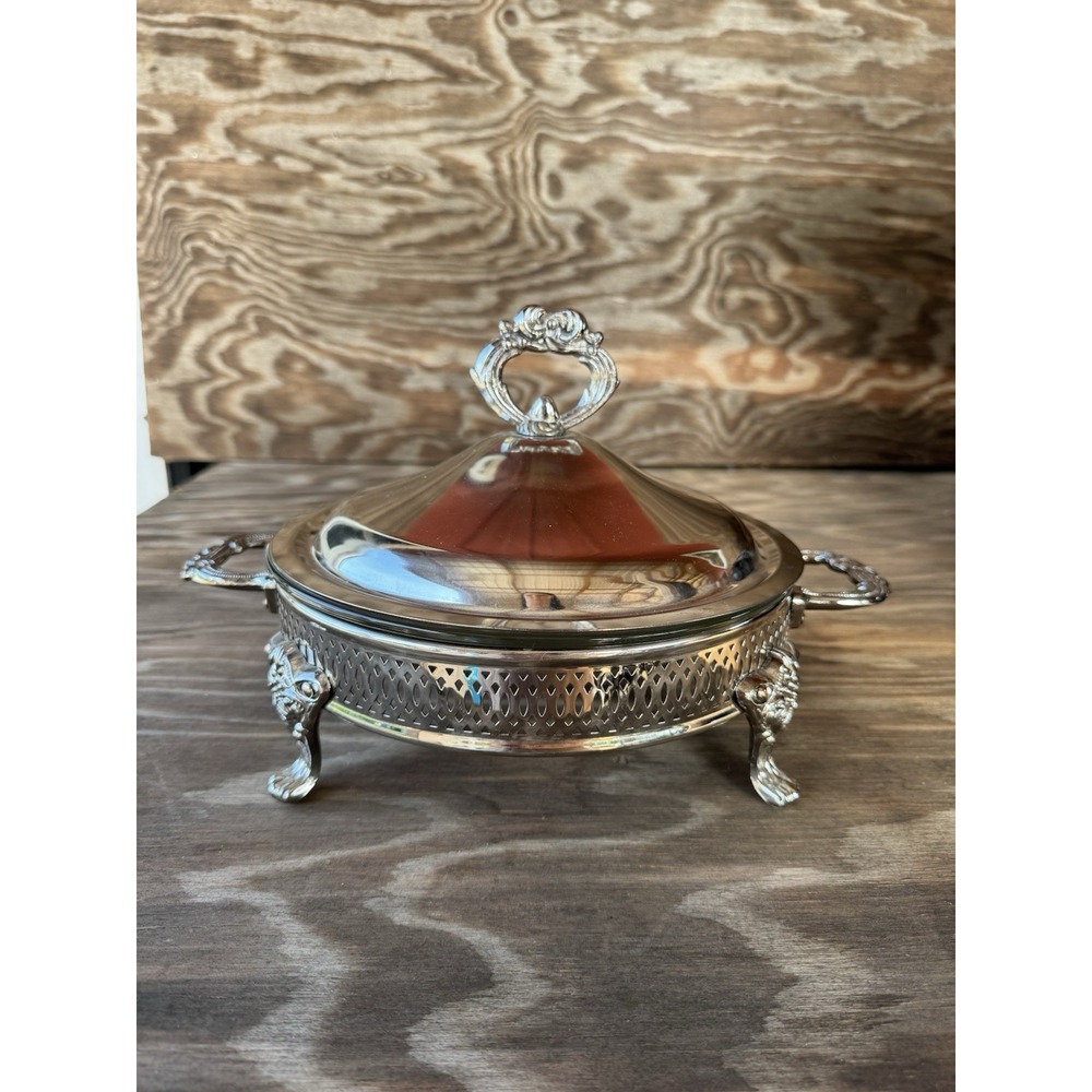 HK EPZ Vintage Silver Plated 9" Footed Casserole Dish Holder with Lid Pie Dish
